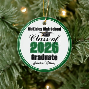 Personalized Green Class of 2026 Graduation Photo Ceramic Ornament