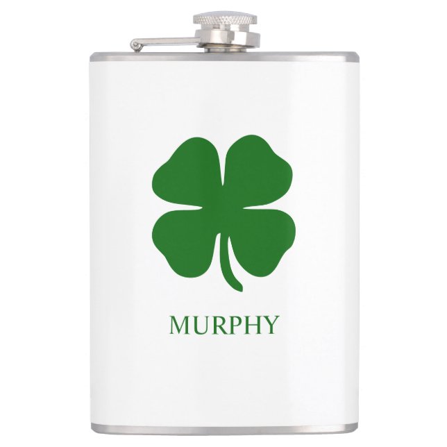 Personalized Green Clover Hip Flask (Front)