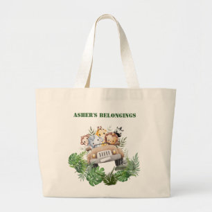 Personalized Green Cute Jungle Safari Multipurpose Large Tote Bag