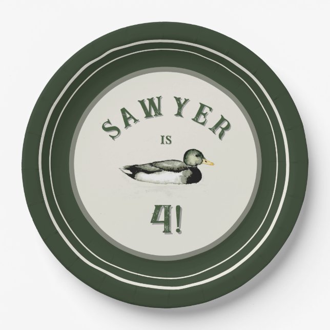 Personalized Green Duck Birthday Plates (Front)