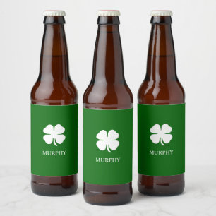 Personalized Green Four Leaf Clover Irish  Beer Bottle Label