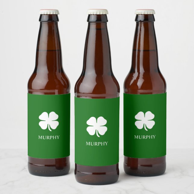 Personalized Green Four Leaf Clover Irish  Beer Bottle Label (Bottles)