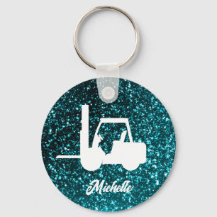 Personalized green glitter Forklift Key Ring