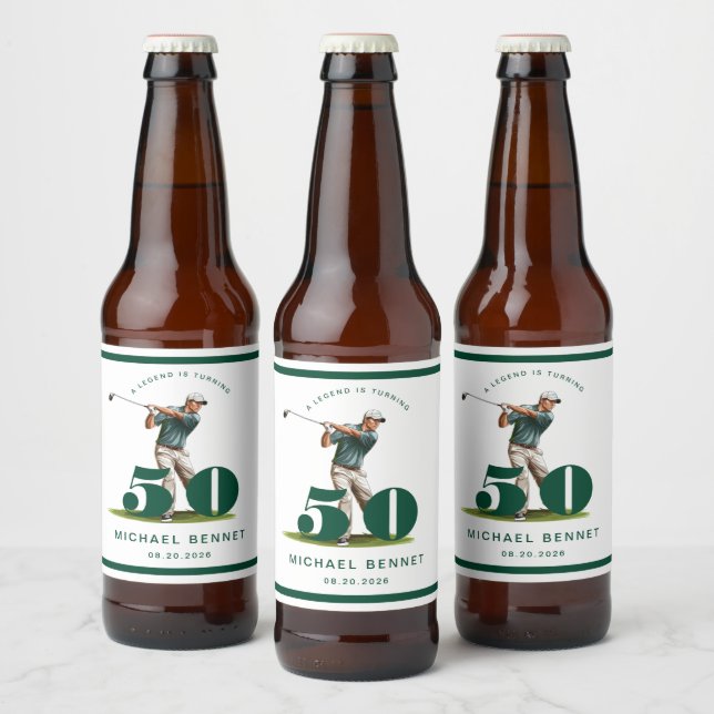 Personalized Green Golf 50th Birthday Beer Bottle Label (Bottles)