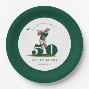 Personalized Green Golf 50th Birthday Paper Plate