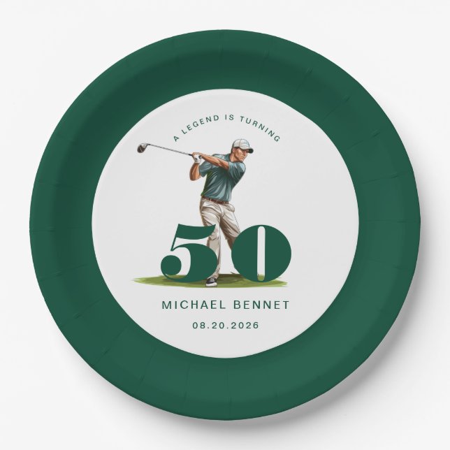 Personalized Green Golf 50th Birthday Paper Plate (Front)