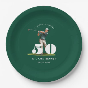 Personalized Green Golf 50th Birthday Paper Plate