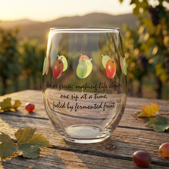 Personalized Green Grape Whine Session Stemless Wine Glass (Creator Uploaded)