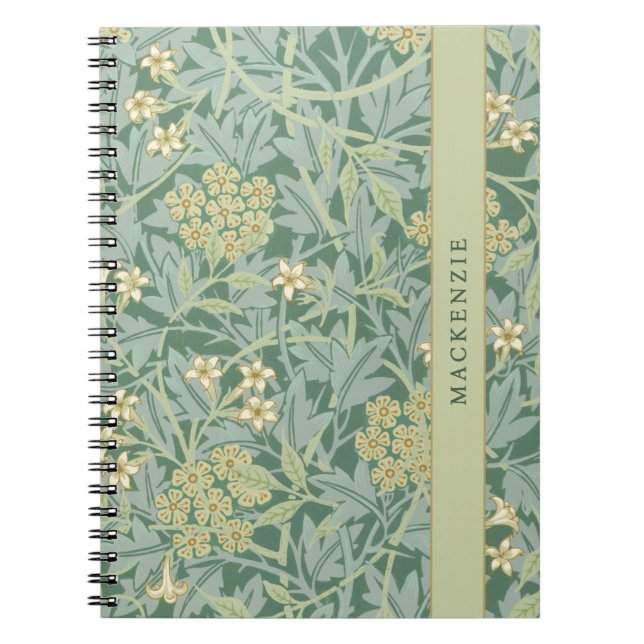 Personalized Green Jasmine Floral Pattern Notebook (Front)