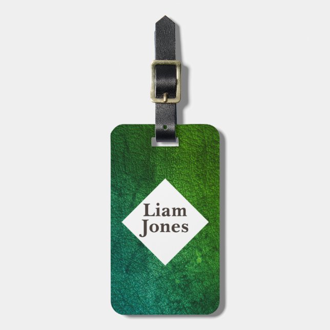Personalized Green Leather Print luggage tag (Front Vertical)