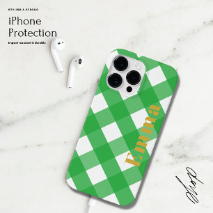 Personalized Green Modern Gingham iPhone Case