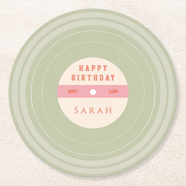 Personalized Green Pastel Birthday Paper Coasters (Front)