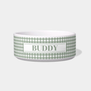 Personalized Green Plaid Dog Name Bowl