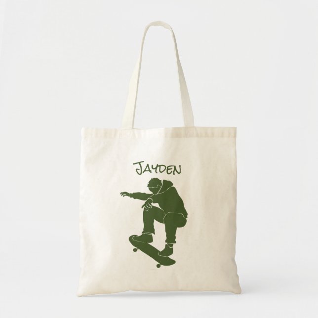 Personalized Green Skateboarder Graphic Tote Bag (Front)