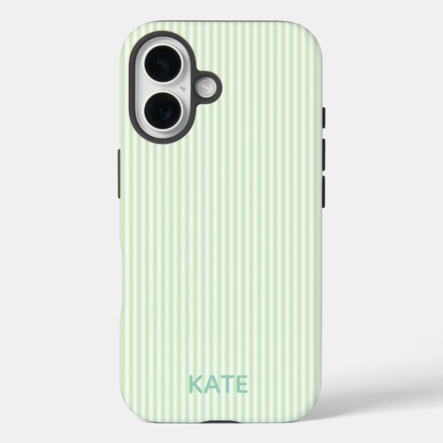 Personalized Green Stripe iPhone 16 Tough Case (Back)