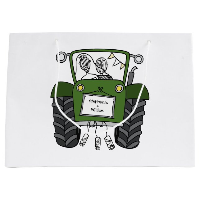 Personalized Green Tractor Country Wedding Gift Large Gift Bag (Front)
