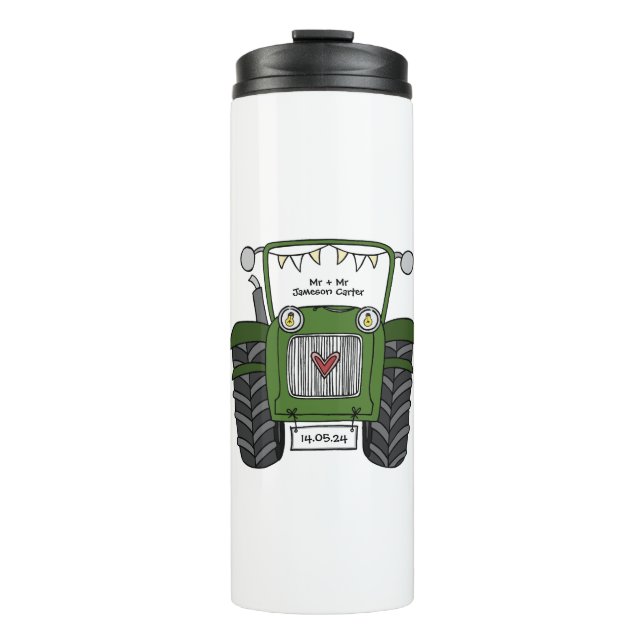 Personalized Green Tractor Country Wedding Gift Thermal Tumbler (Front)