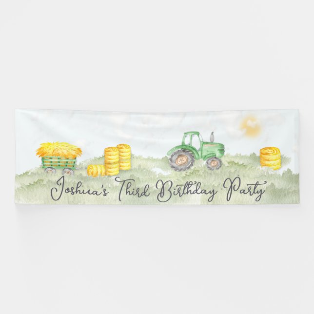 Personalized Green Tractor Theme Large Banner (Horizontal)