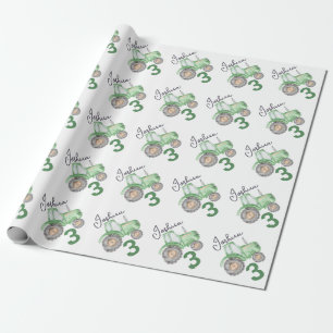 Personalized Green Tractor Theme Wrapping Paper