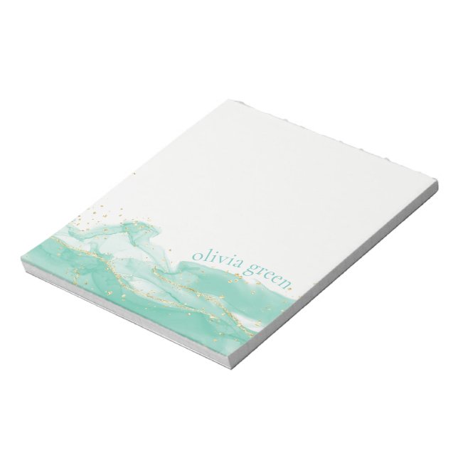  Personalized Green Watercolor Turquoise Notepad (Rotated)