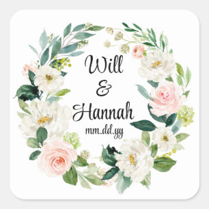 Personalized Greenery Wedding Reception Favor Square Sticker
