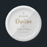 Personalized Grey Gold Cross Baby Baptism Paper Plate<br><div class="desc">Matching the baptism invitation collection from my shop this paper plate is another personal touch for your baby's blessed,  special day. The grey can be easily changed to whatever color you'd like,  let me know if you need my help.</div>