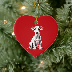 Personalized Greyhound Puppy Christmas Red Ceramic Ornament