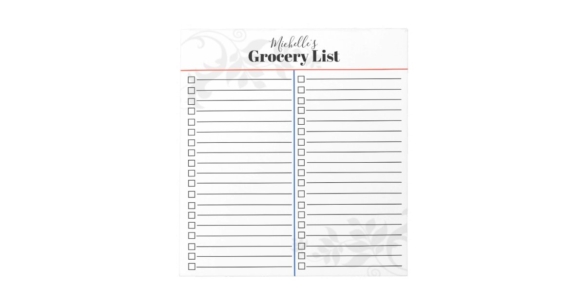 Personalized Grocery List Notepad