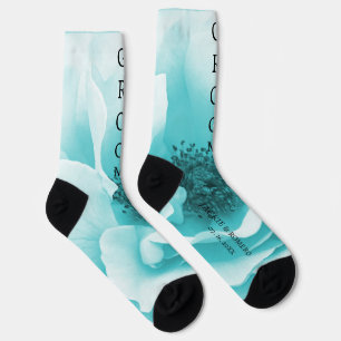 Personalized GROOM Abstract Blue & White Florals Socks