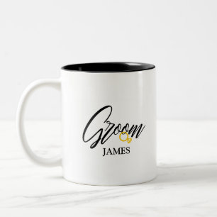 Personalized Groom's Name with golden ring  Two-Tone Coffee Mug