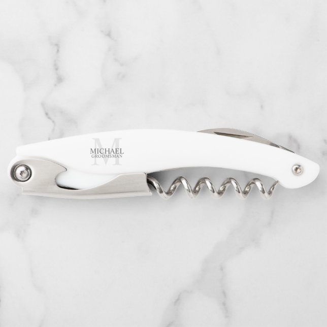 Personalized Groomsman's Monogram and Name Corkscrew (Front)