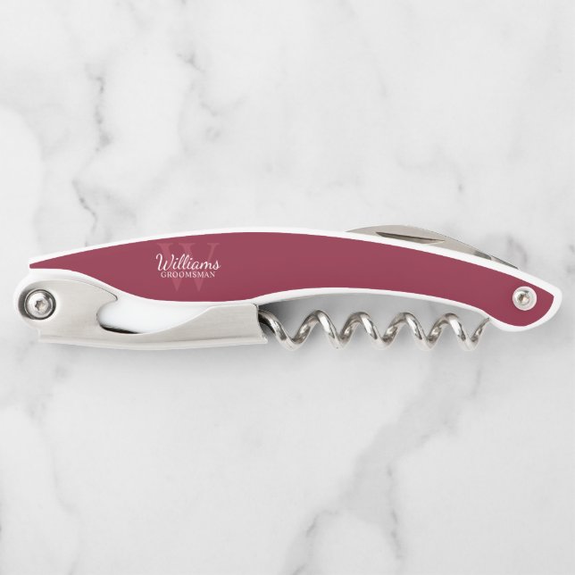 Personalized Groomsman's Monogram and Name Corkscrew (Front)