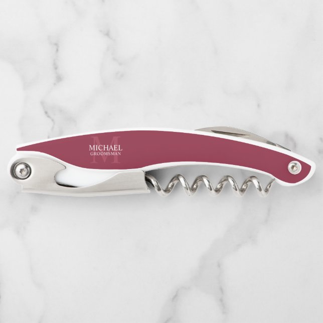 Personalized Groomsman's Monogram and Name Corkscrew (Front)
