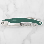 Personalized Groomsman's Monogram and Name Corkscrew<br><div class="desc">Add a personal touch to your wedding with personalized groomsman's monogram and name gift. This design features personalized groomsman's name with title and wedding date in white and monogram in light emerald green as background, in classic serif font style, on emerald green background. Also perfect for best man, father of...</div>