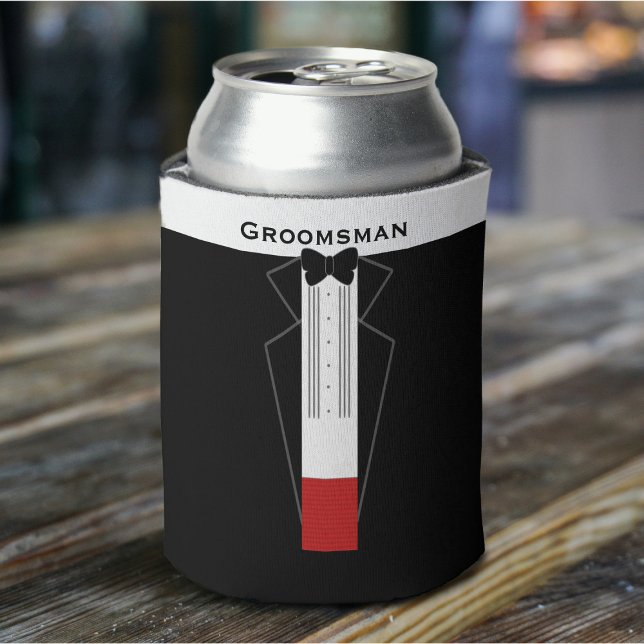 Personalized Groomsmen Tuxedo Wedding Can Cooler (Creator Uploaded)