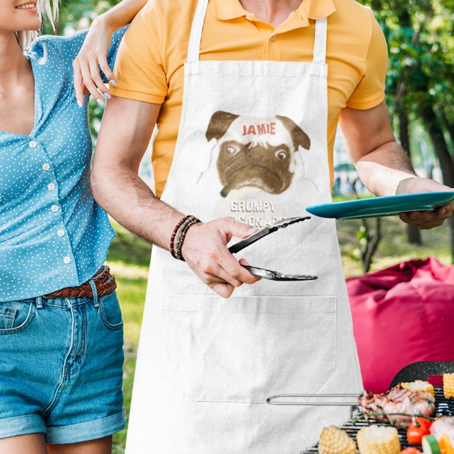 Personalized Grumpy Puggy with Cigar Standard Apron (Creator Uploaded)