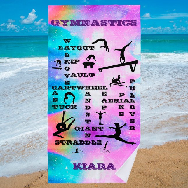 Personalized Gymnastics Crosswords Beach Towel (Creator Uploaded)