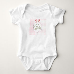 Personalized Hailey Baby Girl Nursery Bow&Gingham Baby Bodysuit