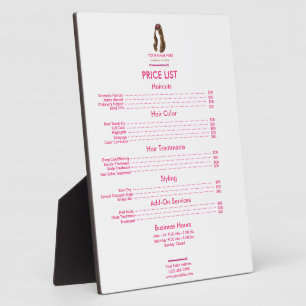 Personalized Hair Stylist Price List Plaque