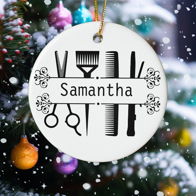 Personalized Hair Stylist Scissors Hairdresser   Ceramic Ornament (Creator Uploaded)