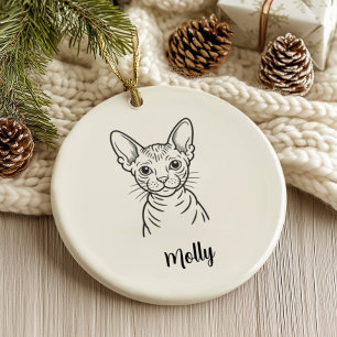 Personalized Hairless Cat Christmas Ceramic Ornament