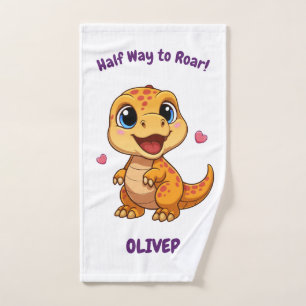 Personalized Halfway to One Dinosaur 6 Month Bath Towel Set