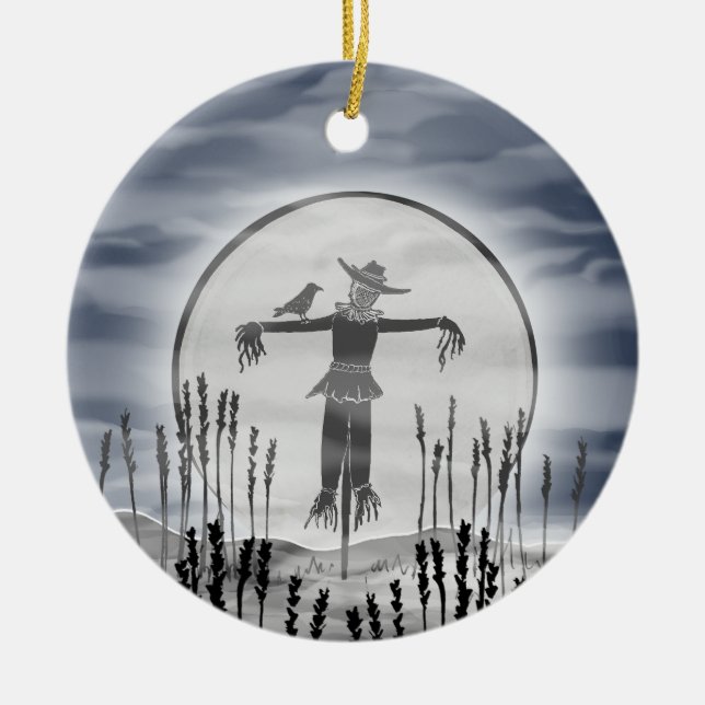 Personalized Halloween Creepy Scarecrow Ornament (Front)