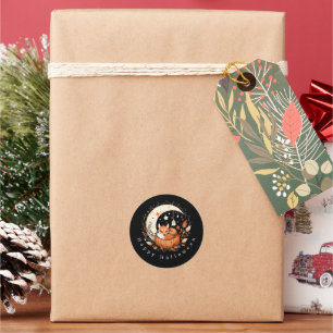 Personalized Halloween Fox and Ghost Classic Round Sticker