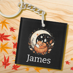 Personalized Halloween Fox and Ghost  Key Ring
