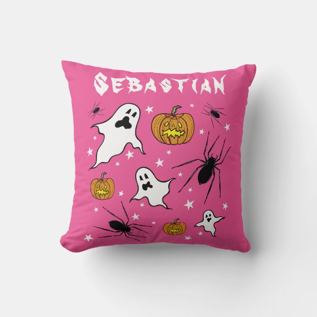 Personalized Halloween Ghosts, Pumpkins and Spider Cushion (Front)