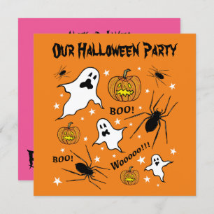 Personalized Halloween Ghosts, Pumpkins and Spider Invitation