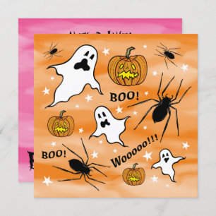 Personalized Halloween Ghosts, Pumpkins and Spider Invitation