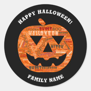 Personalized Halloween Jack-o'-Lantern Word Cloud Classic Round Sticker