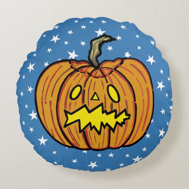 Personalized Halloween Pumpkin Round Cushion (Front)